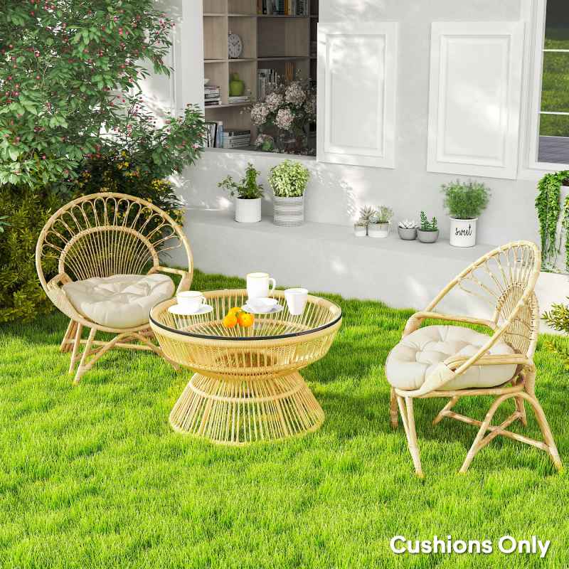 Outsunny Outdoor Seat Cushions Set of 2 with UV Protected Cover, Thick Round Chair Cushions for Patio Furniture, Tufted Design Chair Pads, 60 x 60 cm, Beige