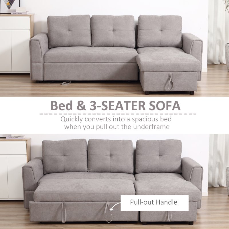 HOMCOM 3 Seater Sofa Bed, L Shaped Pull Out Sofa Bed with Storage, Convertible Click Clack Settee Sectional Sleeper Futon for Living Room, Office, Grey