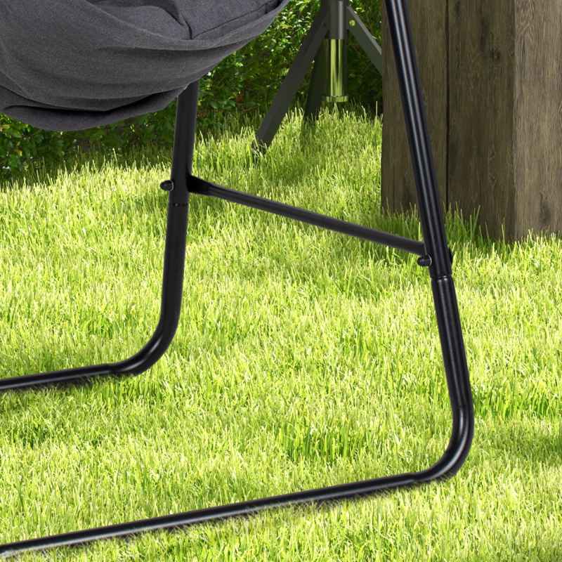 Outsunny Patio Hammock Chair with Stand, Outdoor Hammock Swing Hanging Rope Chair with Cushion, Armrest, Hooks, Dark Grey