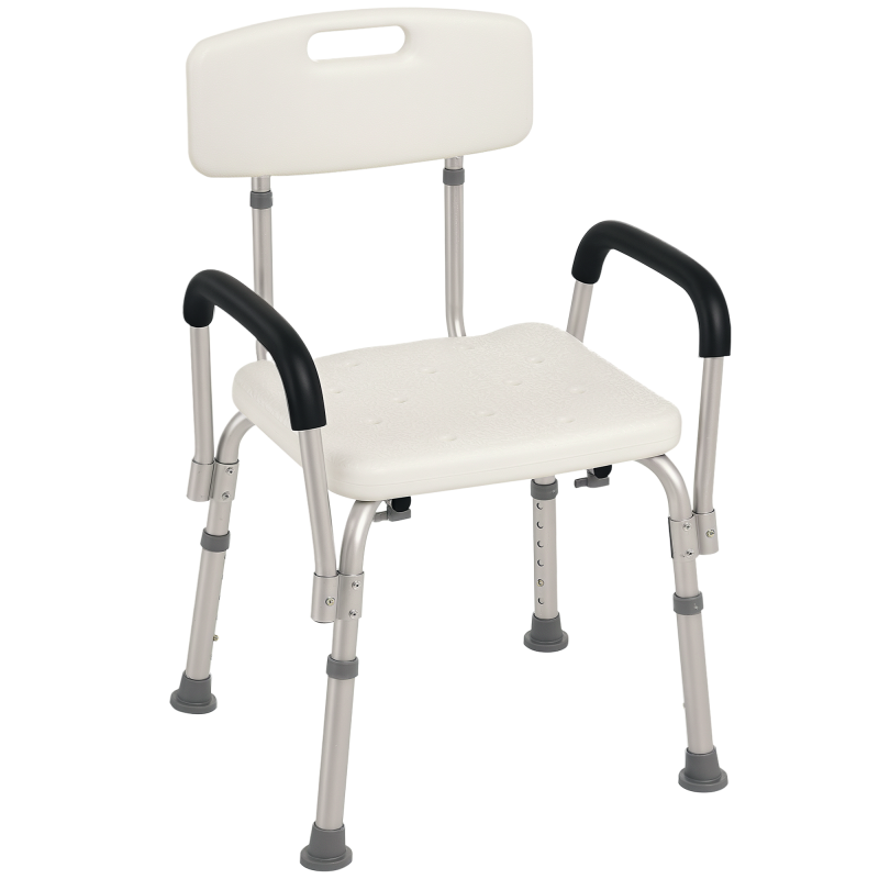 HOMCOM Adjustable Shower Chair, Shower Seat, Portable Medical Stool with Adjustable Back and Armrest for Mobility