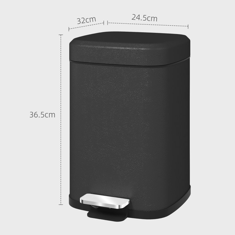 HOMCOM 12 Litre Pedal Bin, Fingerprint Proof Kitchen Rubbish Bin with Soft-close Lid, Foot Pedal and Removable Inner Bucket for Recycling and Waste
