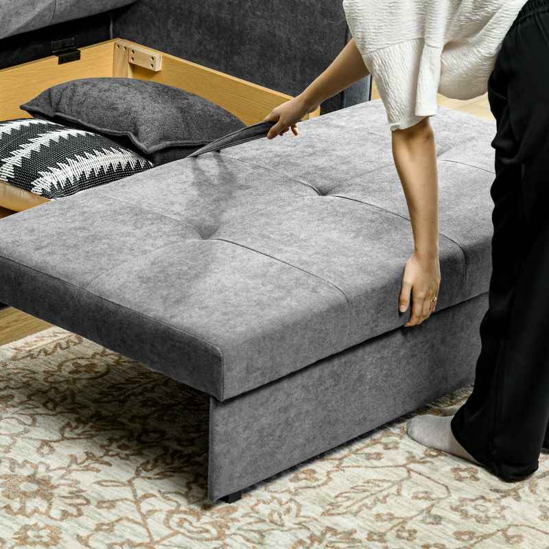 HOMCOM 2 Seater Sofa Bed, Convertible Bed Settee, Modern Cotton Loveseat Sofa Couch with 2 Cushions, Hidden Storage for Living Room, Guest Room, Light Grey