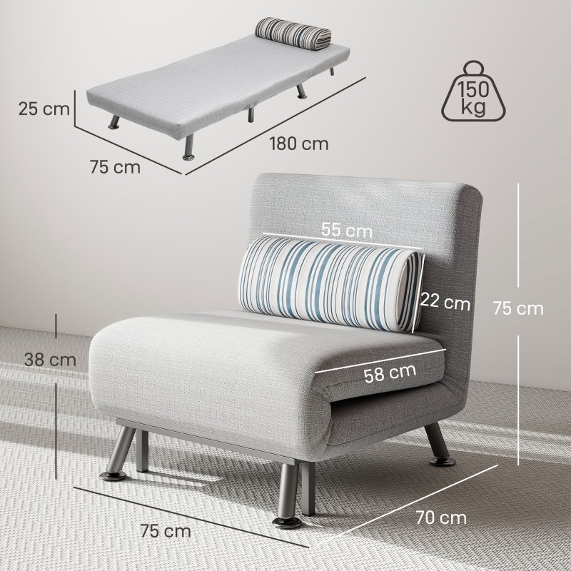 HOMCOM Single Sofa Bed, 1 Person Sleeper Foldable Lounge with Pillow