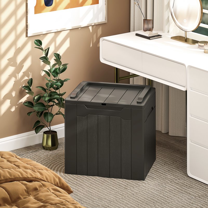 HOMCOM 107L Outdoor Balcony Garden Furniture Storage Box with Lock Hole, Plastic Storage Trunk with Lid and Side Handles, All Weather Resistant Large Chest, Safe and Secure for Patio