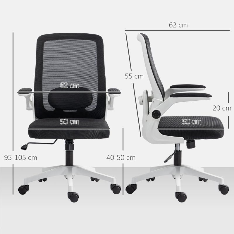 HOMCOM Executive Office Chair, Ergonomic Mesh High Back Desk Chair with Flip-up Armrest, Adjustable Lumbar Support, Black