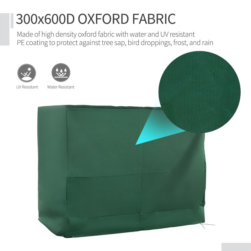 Outsunny Oxford Patio 3-seater Swing Chair Cover Outdoor Garden Furniture Rain Protection Protector Waterproof Anti-UV, 240L x 133W x 185H cm, Green