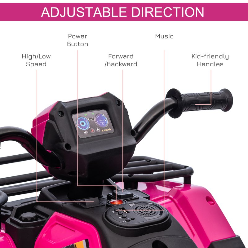 HOMCOM 12V Electric Quad Bike for Kids, Ride-On Car All Terrain Vehicle w/ Forward, Reverse Functions, Music, LED Headlights, for Ages 3-5 Years - Pink