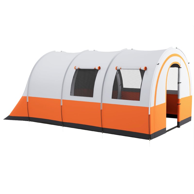 Outsunny 5-6 Man Camping Tent, 3000mm Waterproof Tunnel Family Tent Shelter with Bedroom and Adjustable Living Room, Easy Setup with Carry Bag, Cream and Orange