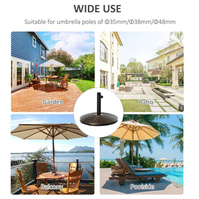Outsunny 25 kg Round Cement Parasol Base, Umbrella Stand Holder with Rattan Style Pattern for 38, 48 mm Poles for Outdoor, Garden, Antique Bronze