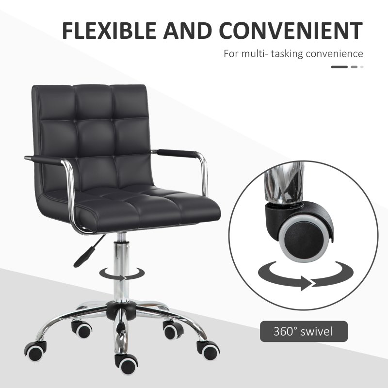 Vinsetto Office Chair, Makeup Vanity Chair, Mid Back Computer Chair, PU Leather Swivel Study Chair with Adjustable Height, Armrest and Rolling Wheels