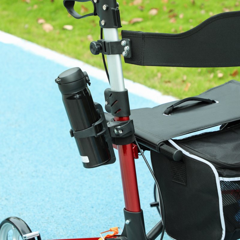 HOMCOM Folding Rollator Walker with Seat and Backrest, for Tall Over 6'9", Lightweight Walking Frame with Storage Bag, Dual Brakes, Adjustable Handle Height, Cane Holder, 4 Wheeled Walker for Seniors