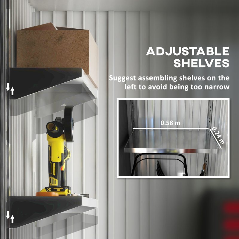 Outsunny 5x3ft Garden Shed, Steel Small Shed, Outdoor Lean-to Shed with Adjustable Shelf, Lock and Gloves for Patio, Garden, Grey with Foundation Kit