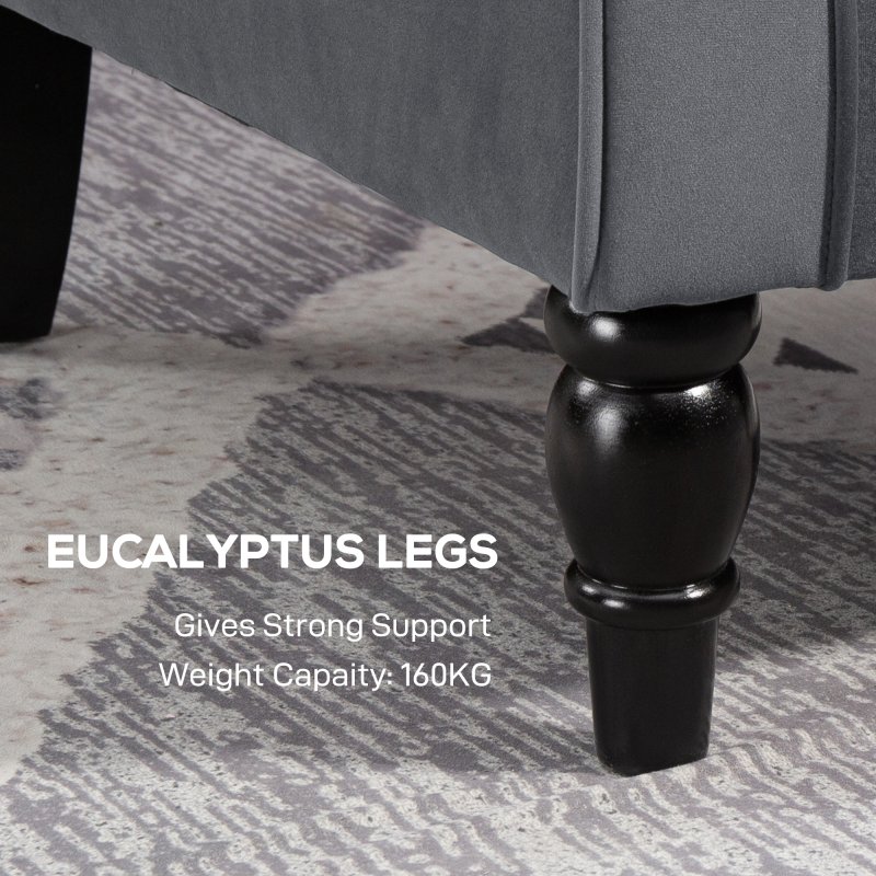 HOMCOM Retro Accent Chair, Velvet Wingback Armchair with Wood Frame Button Tufted Design for Living Room Bedroom, Grey