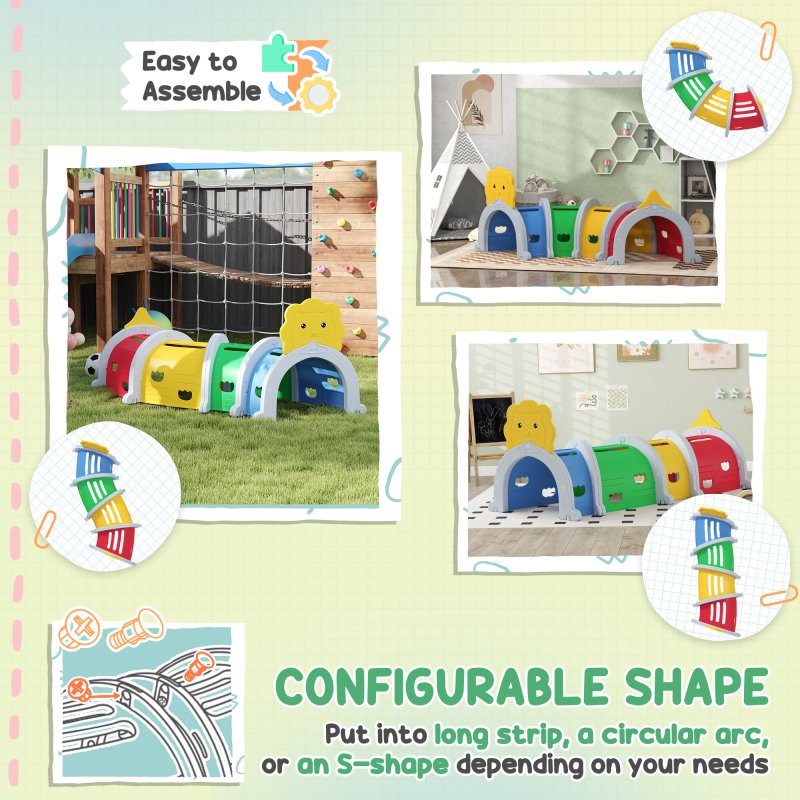 AIYAPLAY Kids Tunnel, Play Tunnel for Kids 3-6 Years, with Lion Design, for Indoor, Outdoor, Multicoloured