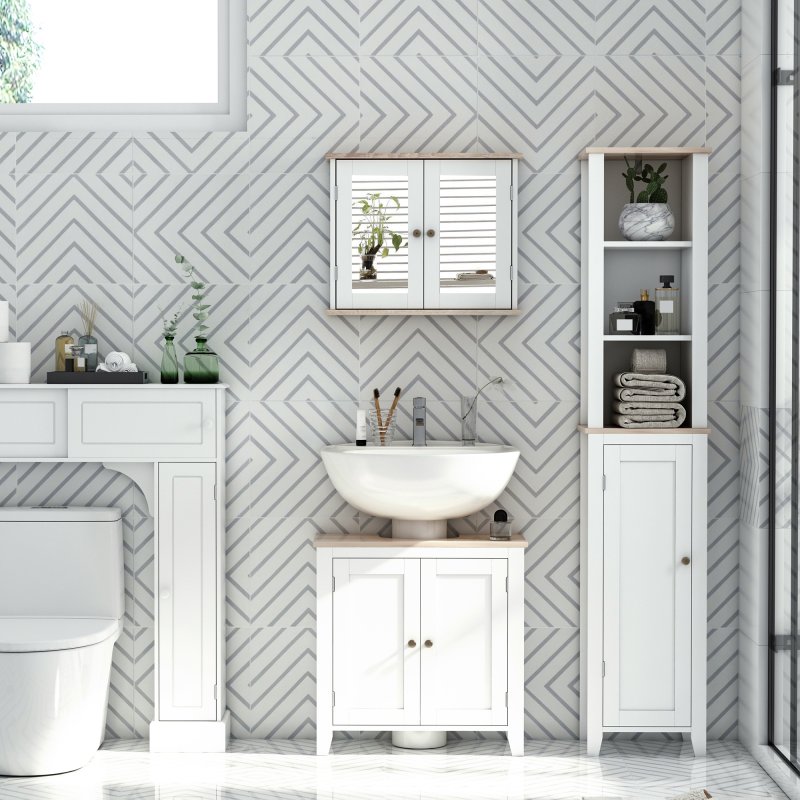 kleankin Under Sink Cabinet, Bathroom Sink Cabinet with 2 Doors, Pedestal Under Sink Design, Freestanding Bathroom Cupboard with Adjustable Shelf