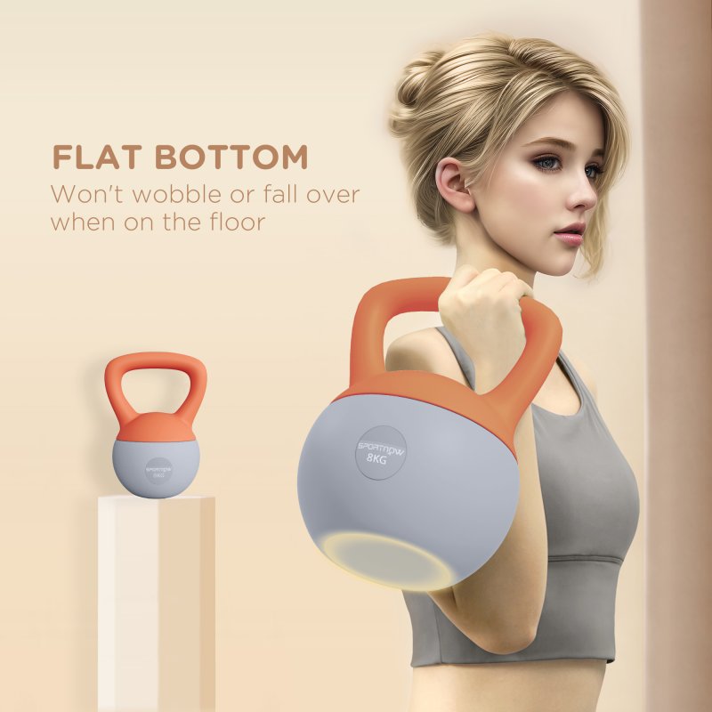 SPORTNOW Soft Kettlebell, 8kg Kettle Bell with Non-Slip Handle for Home Gym Weight Lifting and Strength Training, Orange and Grey