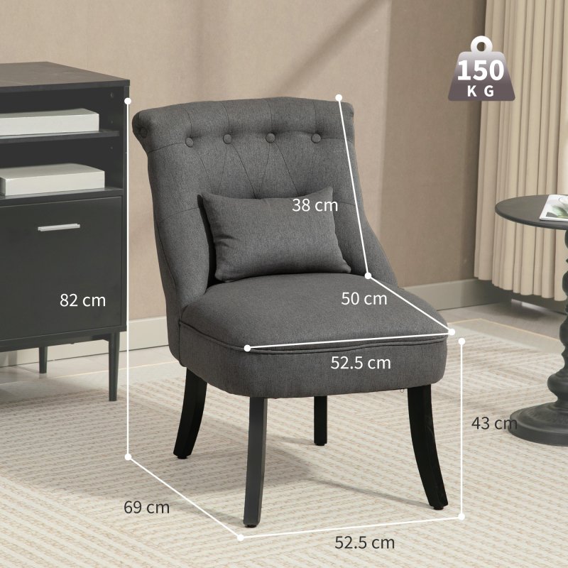 HOMCOM Tub Chair, Armless Single Sofa, Modern Button Tufted Armchair, Upholstered Linen Fabric Longue Accent Chair for Living Room, Bedroom, Charcoal Grey