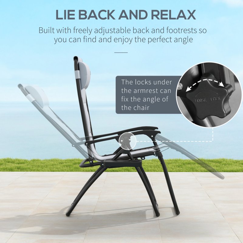 Outsunny Zero Gravity Lounger Chair Set of 2, Folding Reclining Patio Chair with Padded Seat, Cup Holder, Soft Cushion and Headrest for Poolside, Camping, Grey