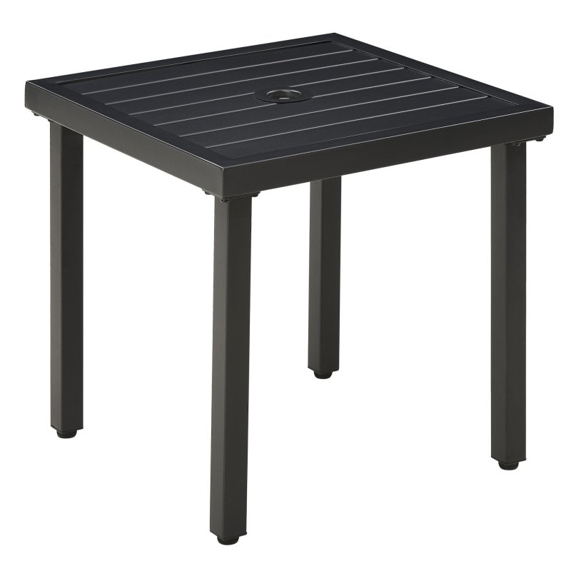Outsunny Garden Side Table, 51x51cm Square Patio Coffee Table with Umbrella Hole, End Table with Steel Frame for Balcony, Black