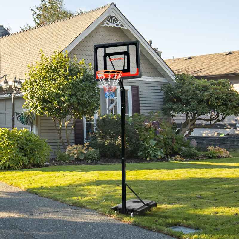 SPORTNOW Height Adjustable Basketball Hoop and Stand w/ Plastic Backboard and Weighted Base, Portable on Wheels, 2.6-3.1m, Black