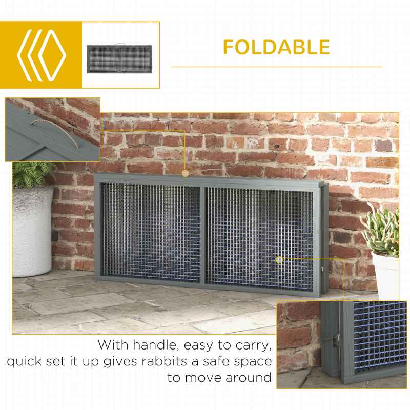 PawHut Rabbit Hutch, Folding Portable Wooden Rabbit Run with Openable Top, for 2-3 Rabbits, Guinea Pig Run for Outdoor, Garden - Grey