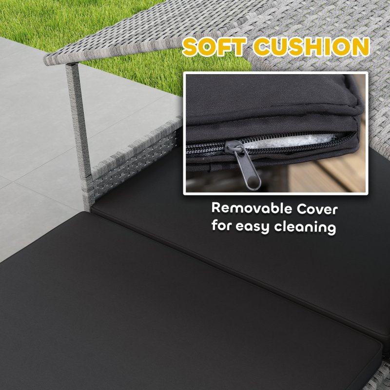 PawHut Rattan Dog House, Extendable Outdoor Wicker Dog Bed w/ Water-Resistant Roof, Removable Cushion, for Small and Medium Dogs - Charcoal Grey