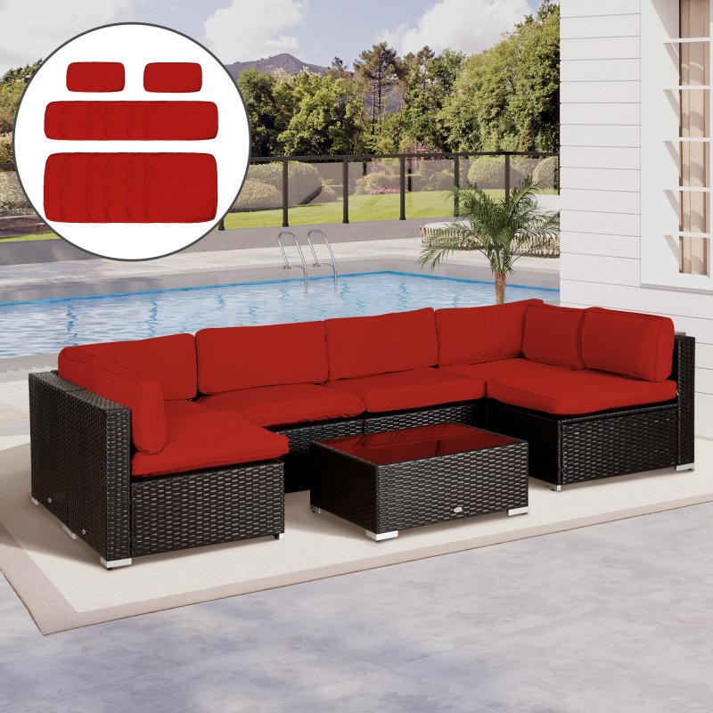 Outsunny Replacement Cushion Covers for Garden Sofa Set, Garden Rattan Sofa Cushion Polyester Cover Replacement Outdoor - No Cushion Included, Red