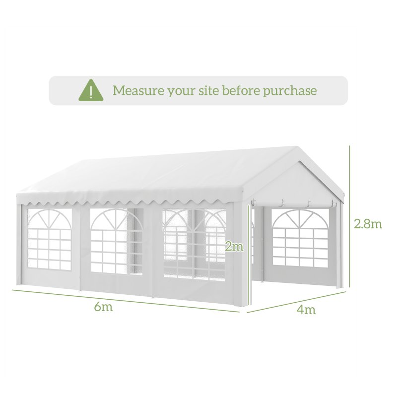 Outsunny 6m x 4m Marquee Party Tent, Heavy Duty Wedding Canopy with Sidewalls, Doors, Windows, Galvanised Garden Gazebo for Parties Events, White