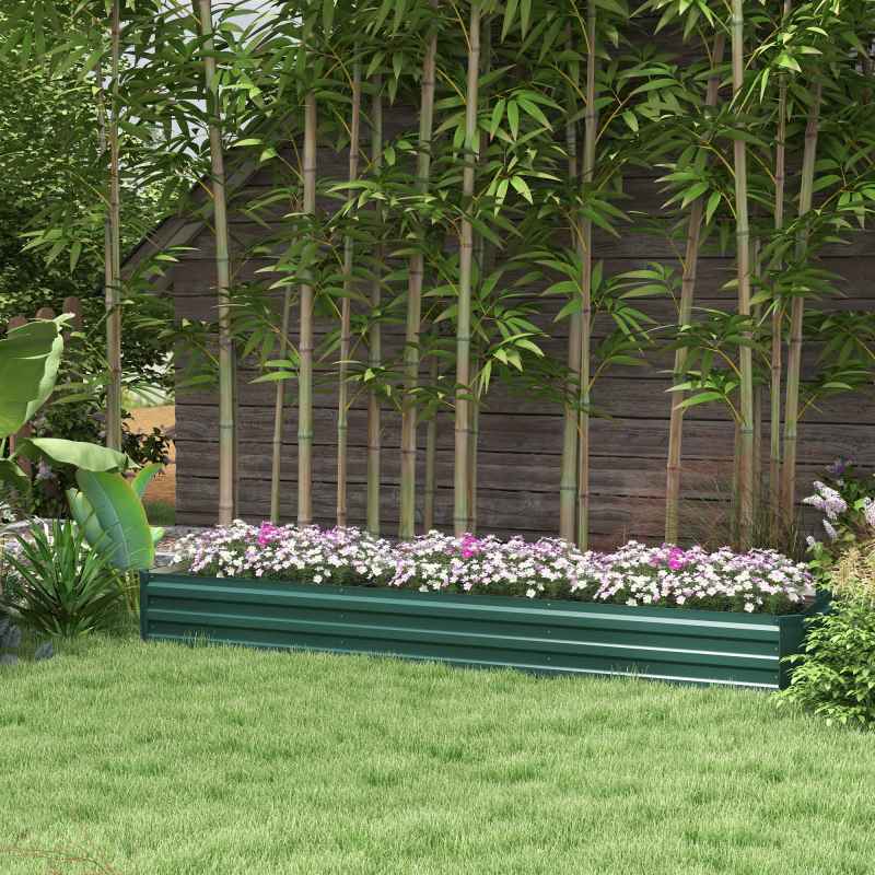 Outsunny Galvanised Raised Bed for Garden, Rectangular Outdoor Elevated Planter Box with Safety Edging and Open Bottom for Growing Flowers, Herbs and Vegetables, 240 x 60 cm, Green