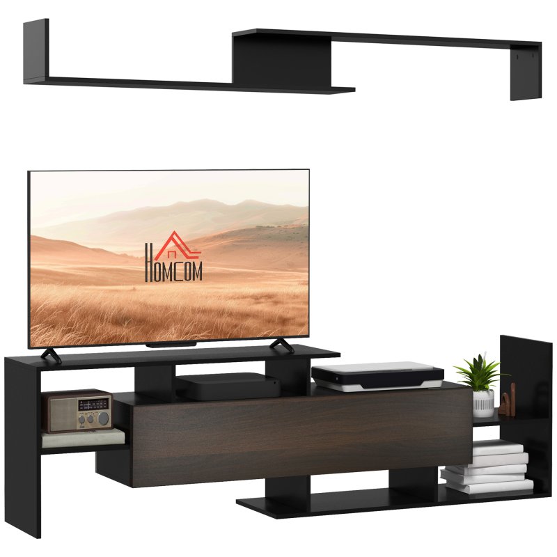 HOMCOM Modern TV Cabinet with Wall Shelf, TV Unit with Storage Shelf and Cabinet, for Wall-Mounted 65" TVs or Standing 40" TVs
