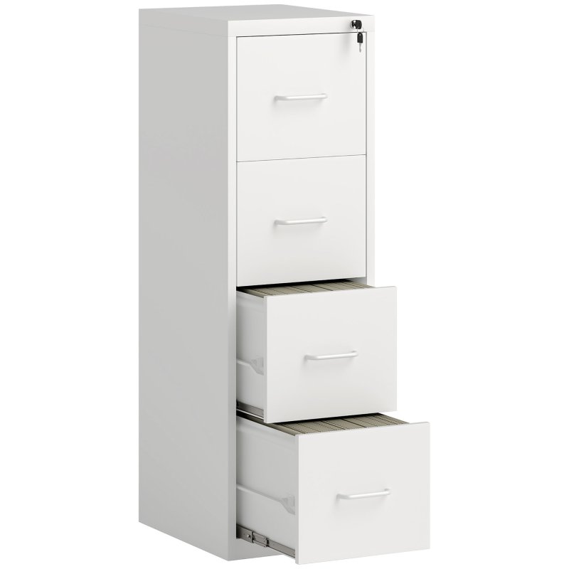 HOMCOM 4 Drawer Filing Cabinet, Vertical File Cabinet with Adjustable Hanging Bar for A4 and Letter Size, Steel Printer Stand for Home Office, White