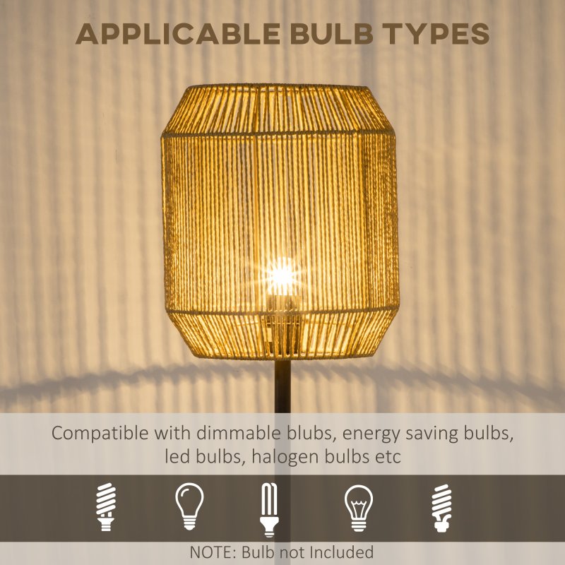 HOMCOM Farmhouse Wicker Floor Lamp, Standing Lamp with Hand Woven Rattan Lampshade, Lamps for Living Room, Bedroom, Bulb not Included, Natural