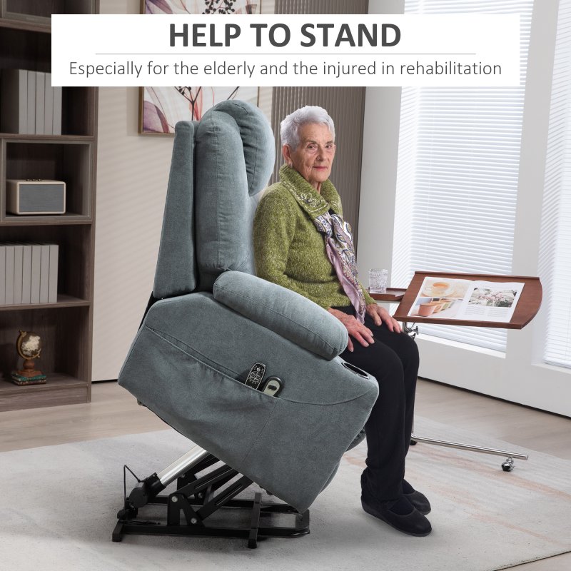 HOMCOM Riser and Recliner Chair for the Elderly, Quick Assembly, Fabric Overstuffed Lift Chair with Vibration Massage and Heat, Remote Control, Side Pockets, Cup Holders, Pocket Spring, Charcoal Grey