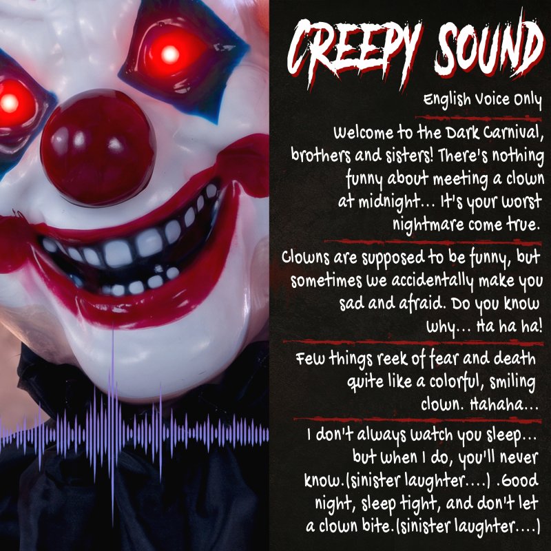 HOMCOM 190cm Life Size Animated Clown Halloween Decorations Outdoor Indoor, Scary Halloween Animatronics Decor with Sound Touch Activated, Red Light Up Eyes, Animated Prop for Haunted House Garden
