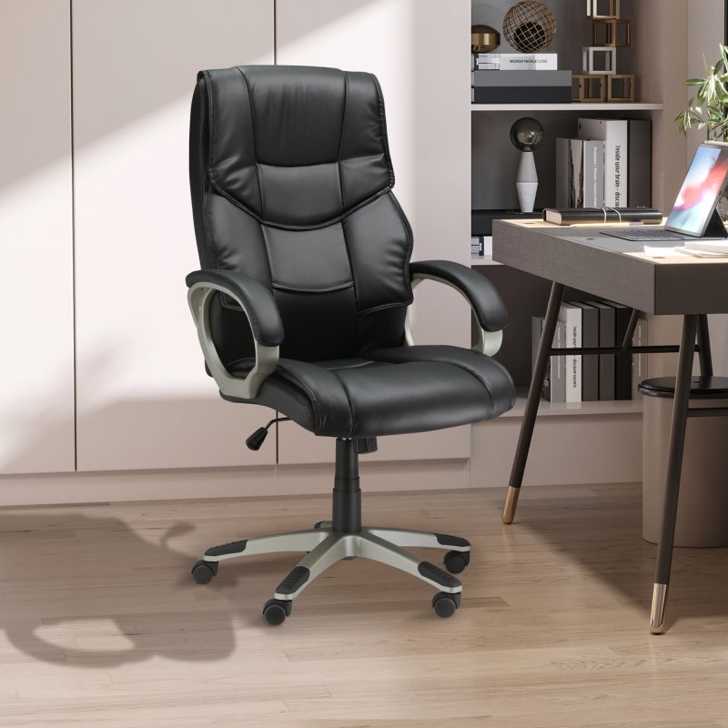 HOMCOM High Back Computer Office Chair Faux Leather Swivel Desk Chair with Adjustable Height Rocking Function