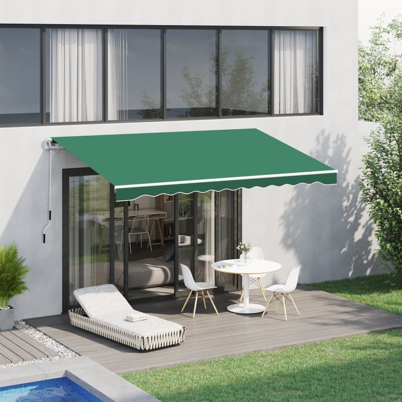 Outsunny 4 x 3(m) Garden Patio Manual Awning Canopy Aluminium Sun Shade Shelter Retractable for Backyard