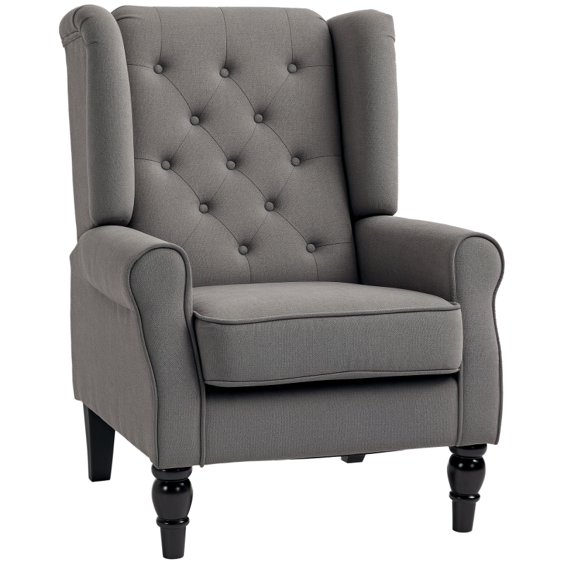 HOMCOM Retro Accent Chair, Linen Wingback Armchair with Wood Frame Button Tufted Design for Living Room Bedroom