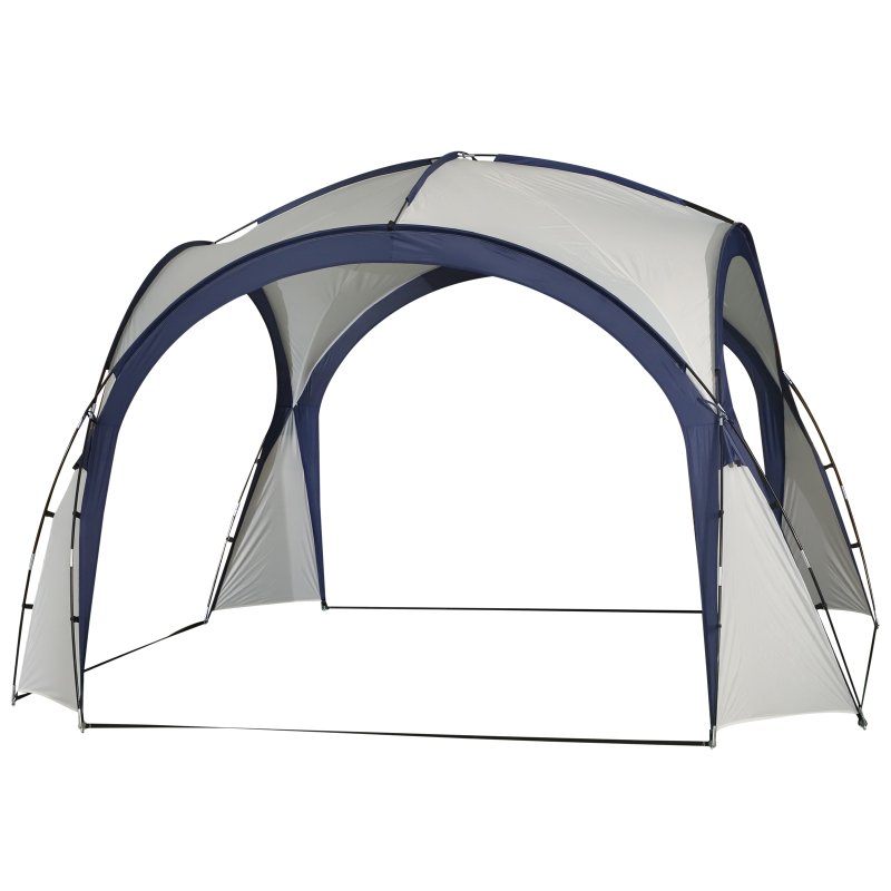 Outsunny 3.5 x 3.5M 6-8 Person Camping Gazebo, Outdoor Event Shelter Dome Tent Garden Sun Shelter Patio Spire Arc Pavilion Camp Sun Shade, Cream and Blue