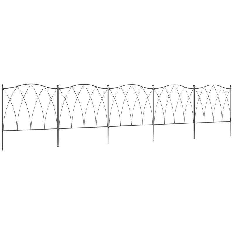 Outsunny Decoration Garden Fence, 5PCs Outdoor Picket Fence Panels, Rustproof Metal Wire Landscape Flower Bed Border Edging Animal Barrier, Black
