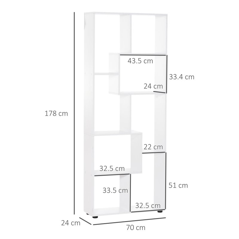 HOMCOM 8-Tier Freestanding Bookcase w/ Melamine Surface Anti-Tipping Foot Pads Home Display Storage Grid Stand Bedroom Living Room Furniture Modern Style 