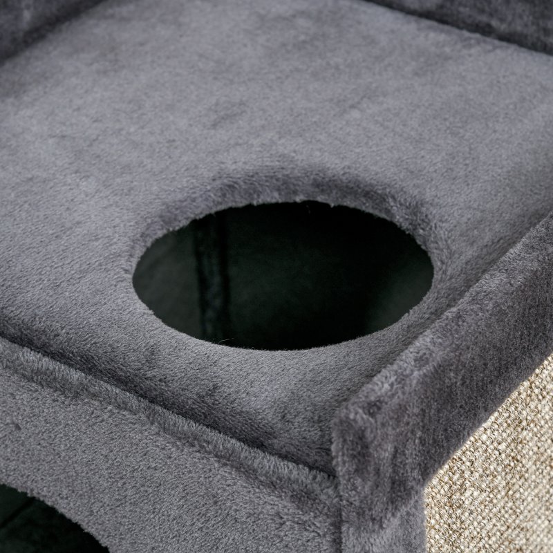 PawHut 2 Layer Cat House, Cat Beds for Indoor Cats with Scratching Pad, 81cmH, Grey