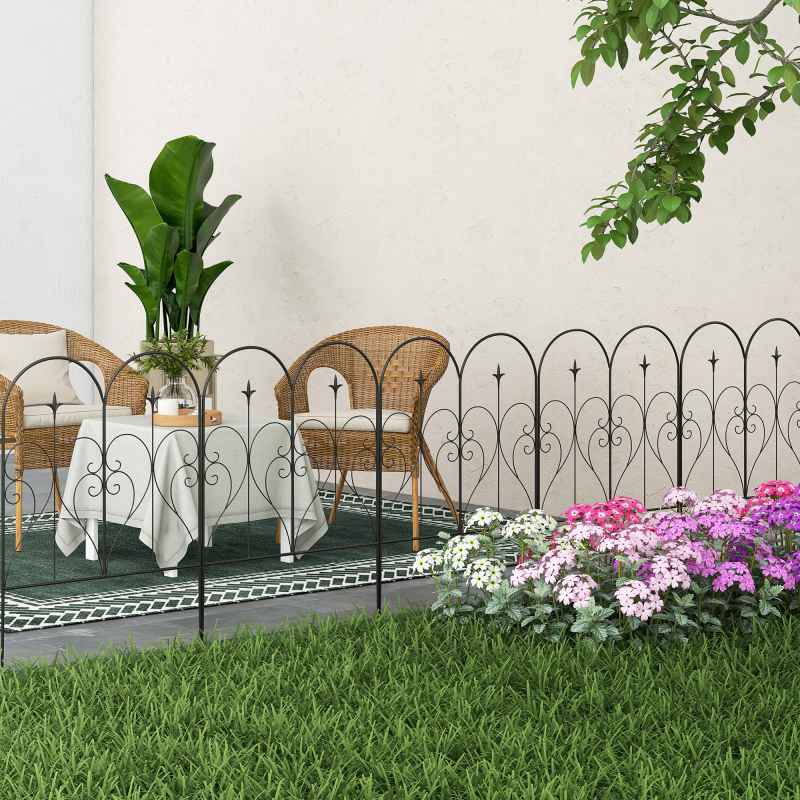 Outsunny Decoration Garden Fence, 32in x 10ft Outdoor Picket Fence Panels, 5PCs Rustproof Metal Wire Landscape Flower Bed Border Edging Animal Barrier, Black