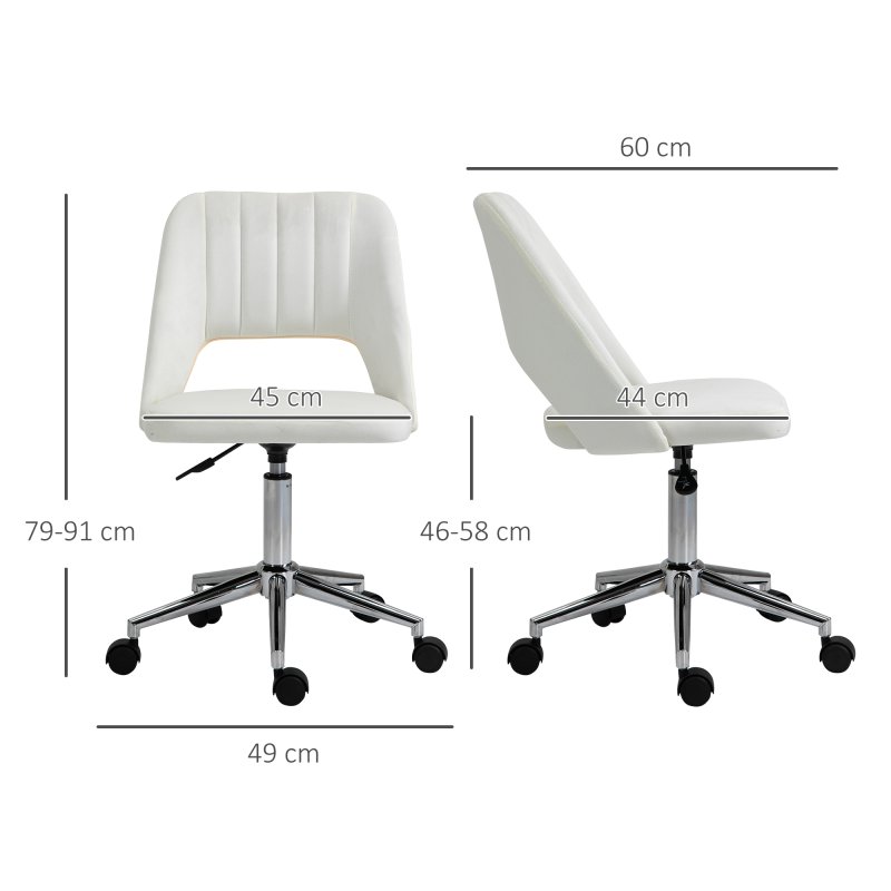 Vinsetto Mid Back Office Chair, Velvet Fabric Swivel Scallop Shape Computer Desk Chair for Home Study Bedroom, Cream White