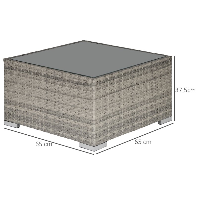 Outsunny Rattan Garden Coffee Table, 65 cm Square Garden Rattan Table with Tempered Glass Top, All-Weather Wicker Bistro Outdoor Furniture for Patio, Balcony, Porc, Grey