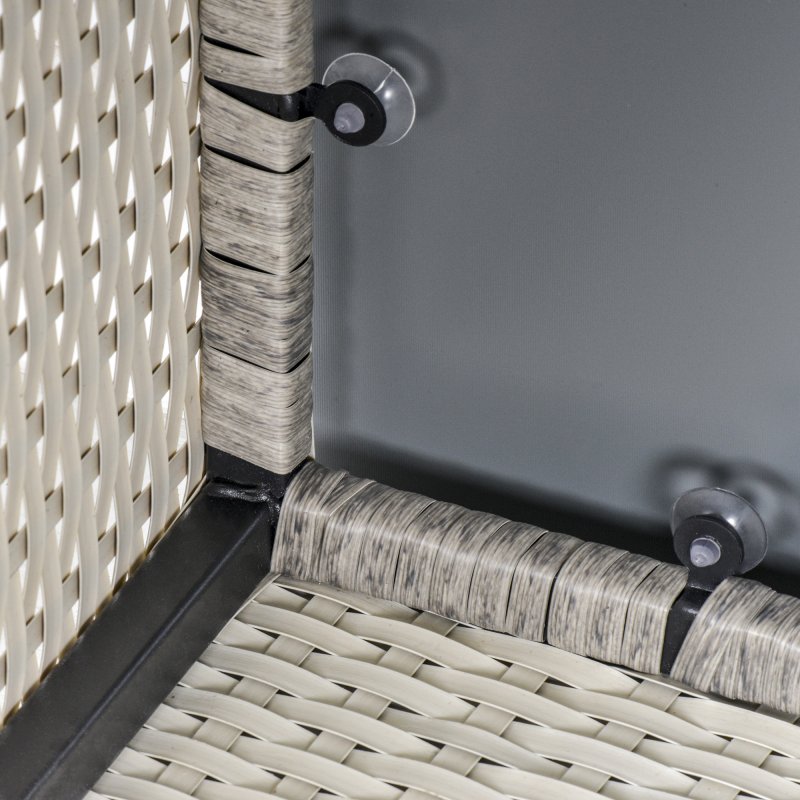 Outsunny Rattan Garden Coffee Table, 65 cm Square Garden Rattan Table with Tempered Glass Top, All-Weather Wicker Bistro Outdoor Furniture for Patio, Balcony, Porc, Grey