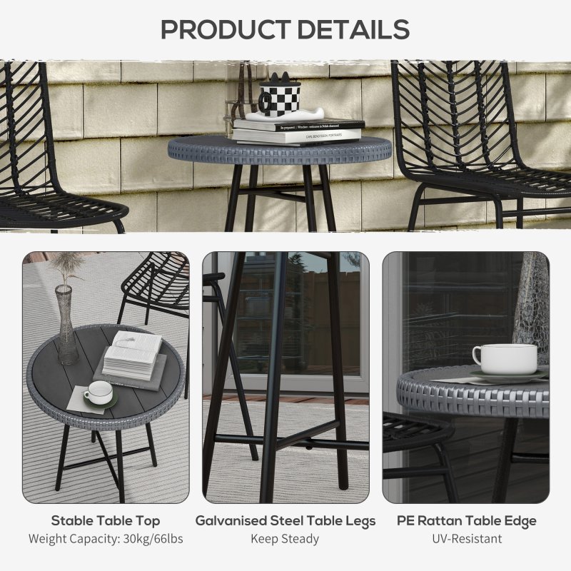 Outsunny Outdoor Coffee Table, Garden PE Rattan Side Table with Plastic Wood Table Top, X-Shape Support for Indoor, Outdoor, Balcony, Patio, Grey