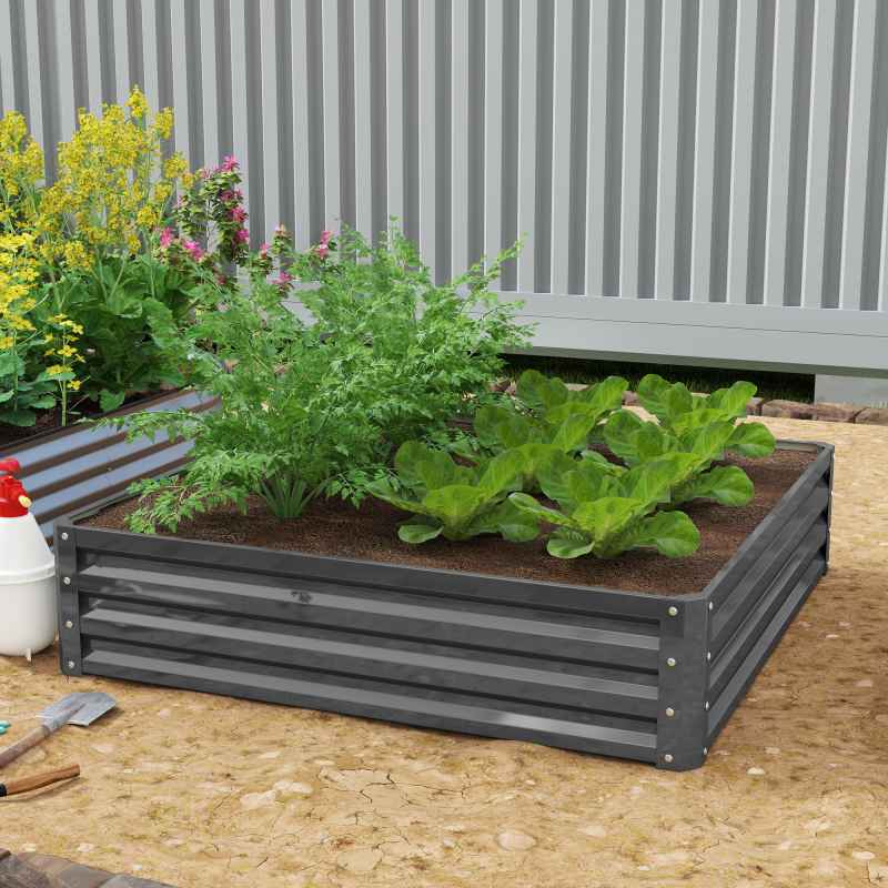 Outsunny 432L Square Raised Garden Bed Box with Weatherized Steel Frame for Vegetables, Flowers and Herbs, 120 x 120 x 30cm, Light Grey