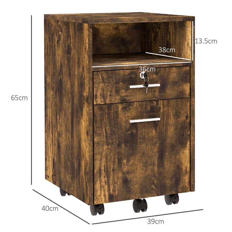 Vinsetto Mobile File Cabinet Lockable Storage Unit Cupboard for A4 Letter Home Filing Furniture for Office, Bedroom and Living Room, 39x40x65cm, Rustic Brown