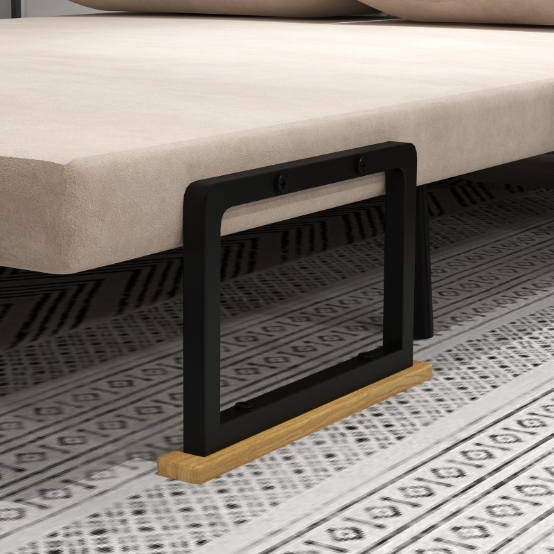 HOMCOM 2 Seater Sofa Bed, Click Clack Convertible Bed Settee, Modern Velvet Feel Fabric Sofa Couch with 2 Tufted Cushions, Wood Armrests for Living Room, Bedroom, Guest Room