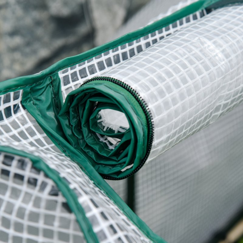 Outsunny Raised Garden Bed with PE Greenhouse Cover, Outdoor Elevated Wood Planter Box for Herbs and Vegetables, Use for Patio, Garden, Balcony, 121 x 55 x 117cm, Nature Wood Finish